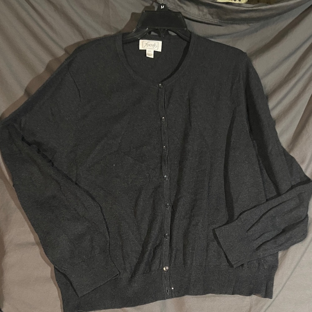 Foxcroft Charcoal Cardigan Sweater for Men cashmere cotton blend